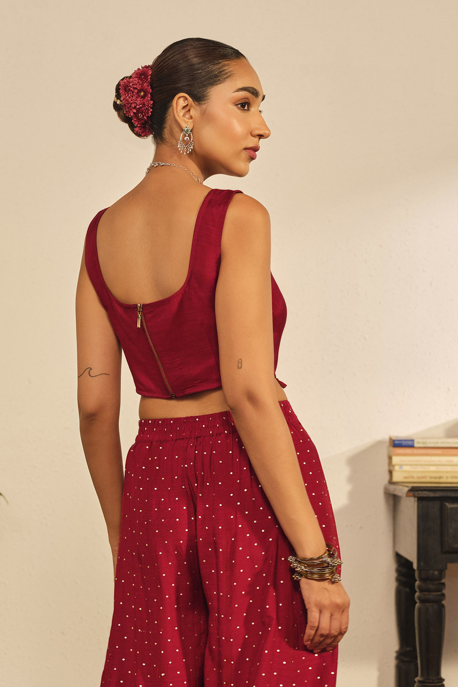 Embroidered Crop Top in Red, Red, image 6